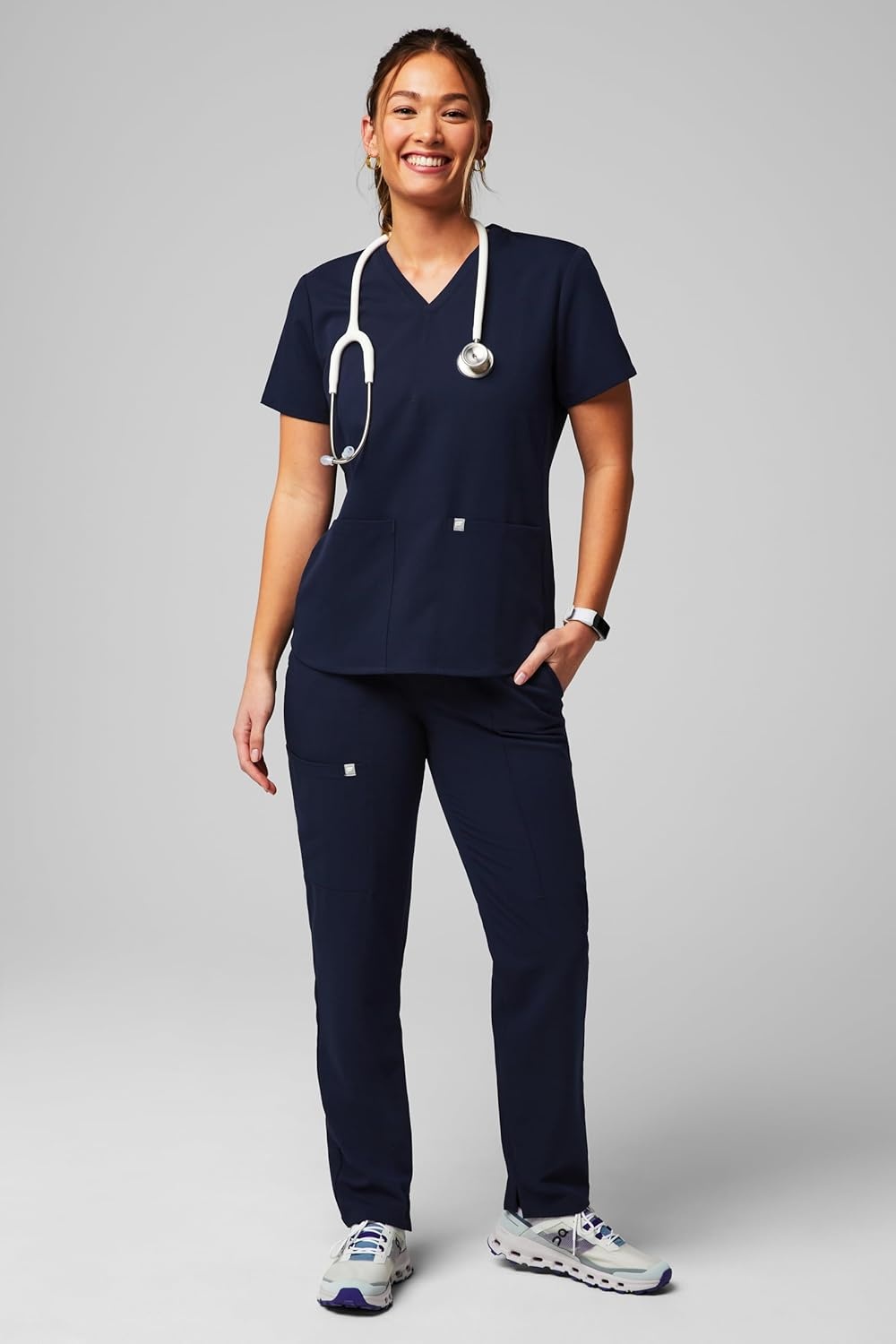 image:imageFabletics Womens Method 2Pocket Scrub Top MotionTech 4Way Stretch WrinkleResist AntiShrinkNavy