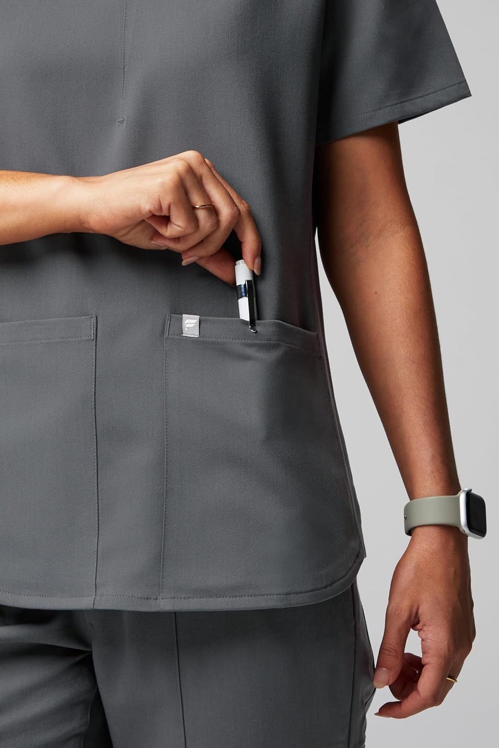 image:imageFabletics Womens Method 2Pocket Scrub Top MotionTech 4Way Stretch WrinkleResist AntiShrinkOnyx