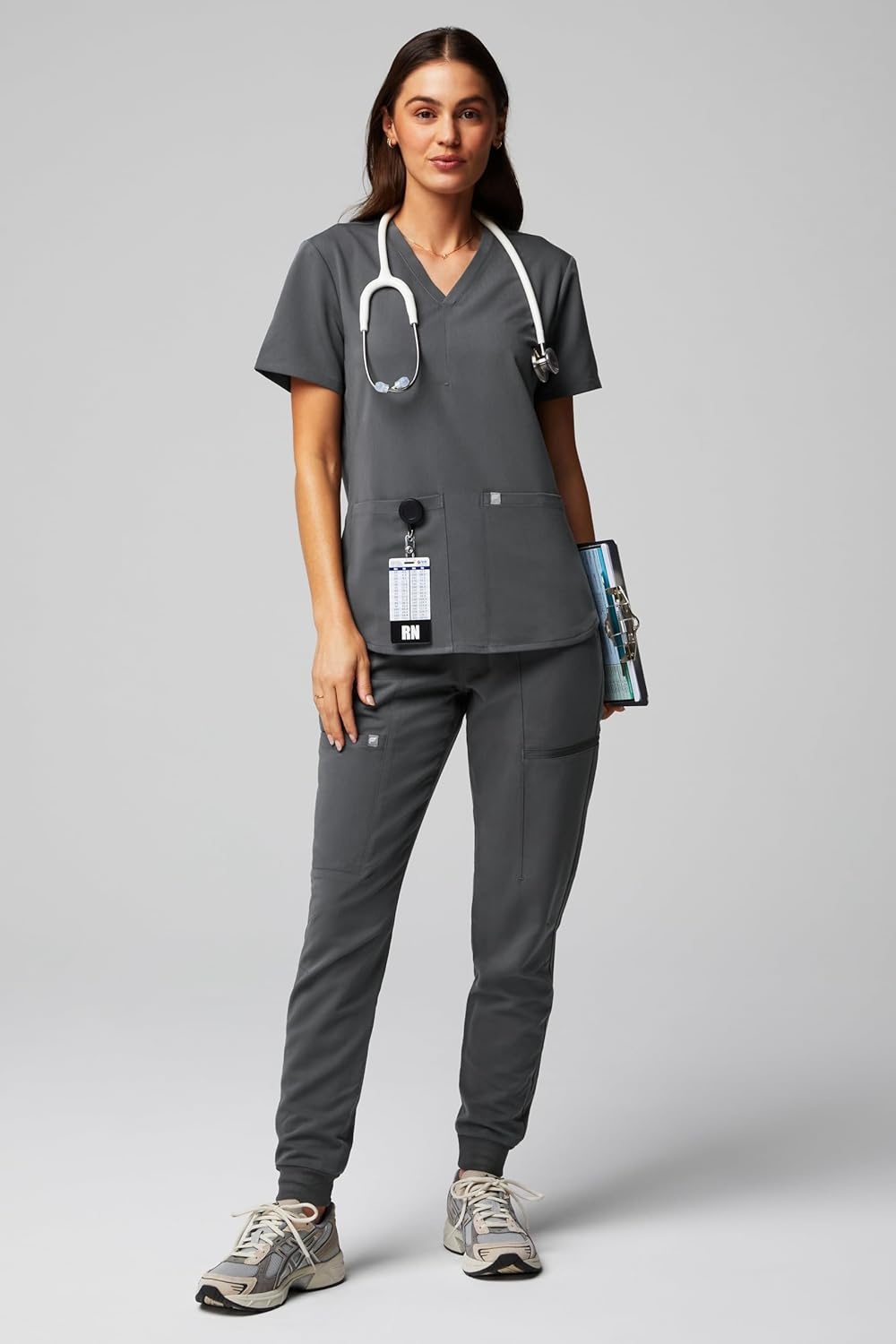 image:imageFabletics Womens Method 2Pocket Scrub Top MotionTech 4Way Stretch WrinkleResist AntiShrinkOnyx
