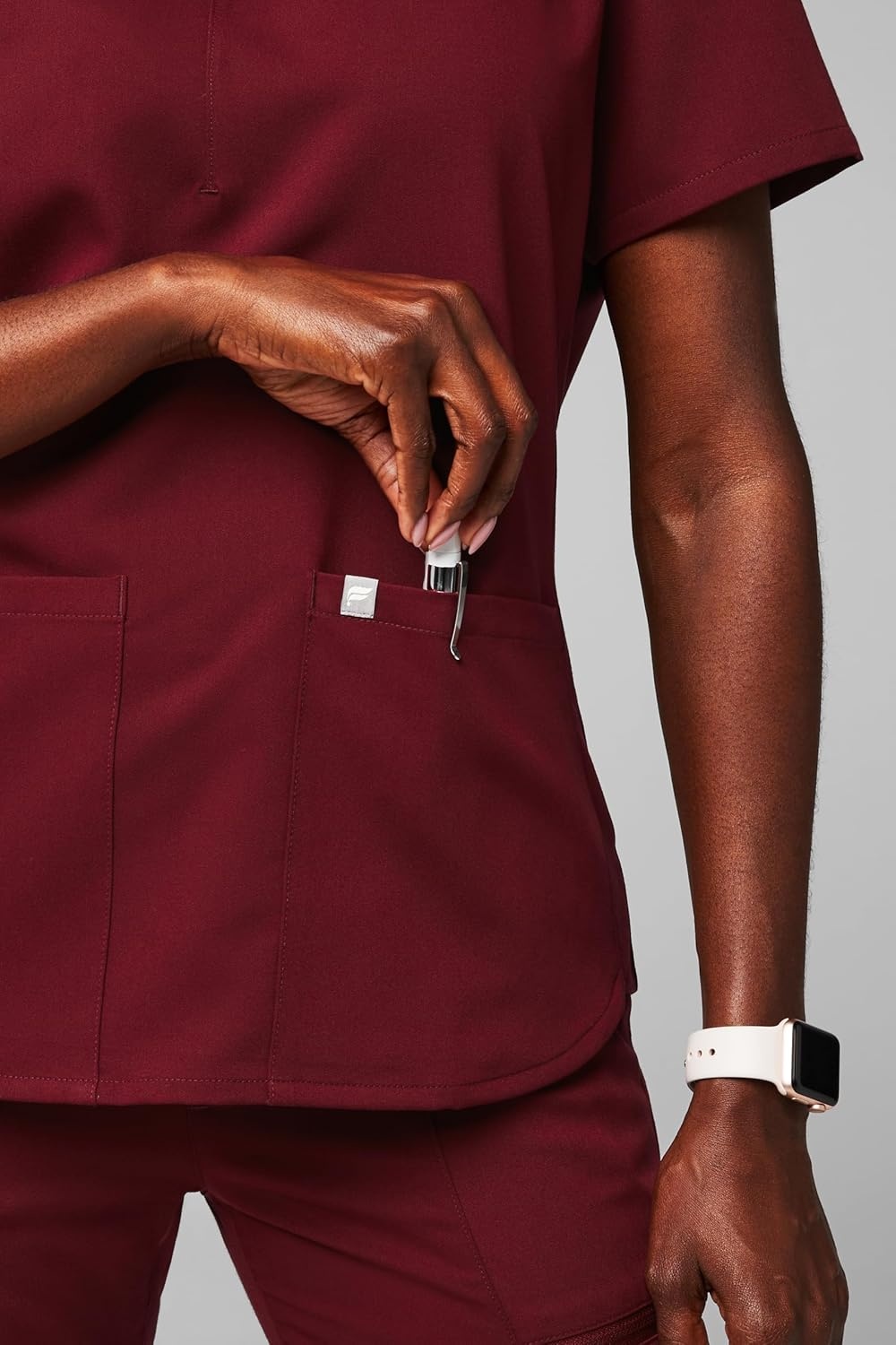 image:imageFabletics Womens Method 2Pocket Scrub Top MotionTech 4Way Stretch WrinkleResist AntiShrinkWine