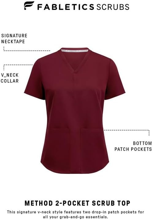 image:imageFabletics Womens Method 2Pocket Scrub Top MotionTech 4Way Stretch WrinkleResist AntiShrinkWine