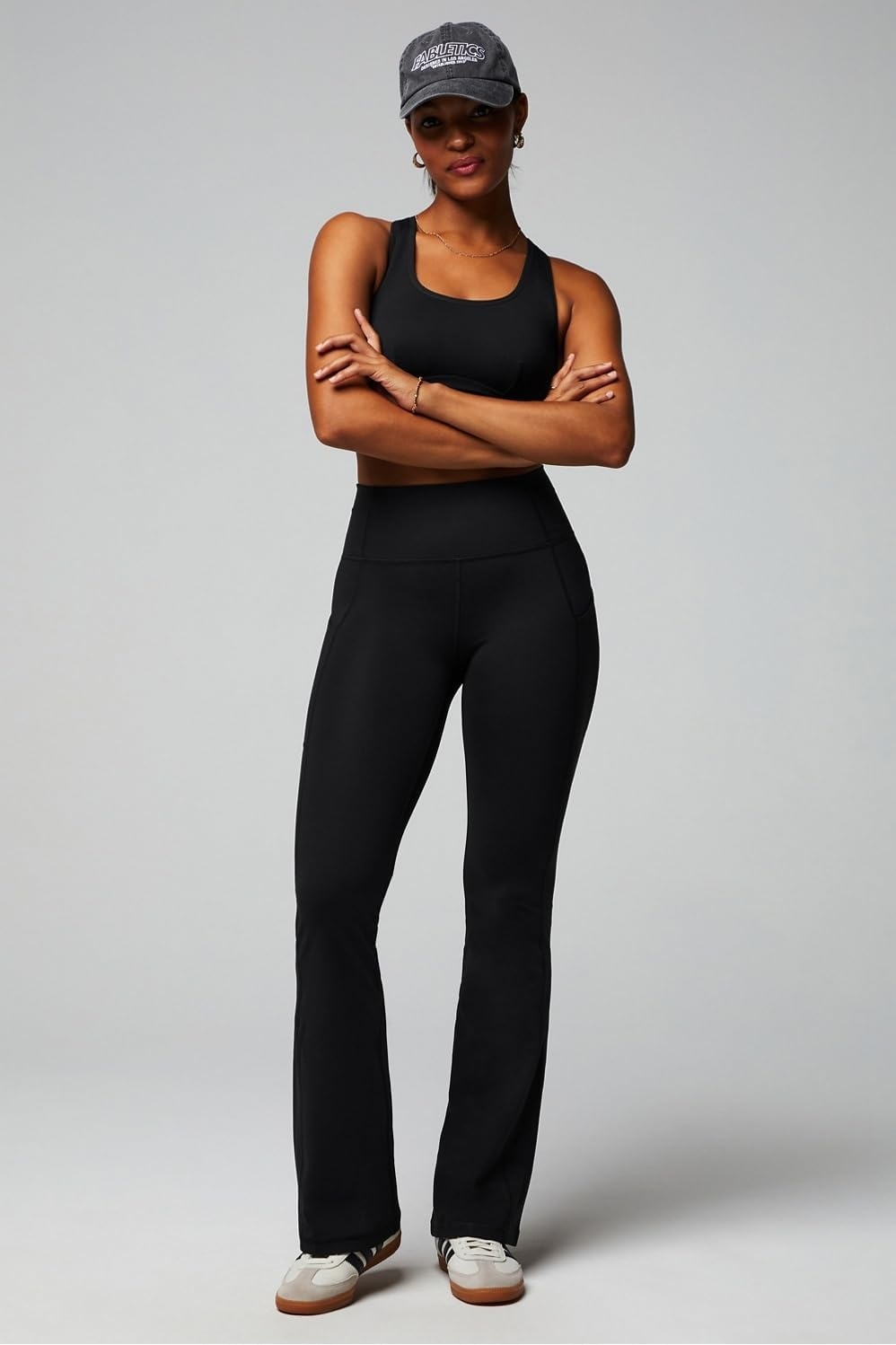 image:imageFabletics Womens Oasis Pureluxe HighWaisted Kick Flare Light Compression Buttery SoftBlack