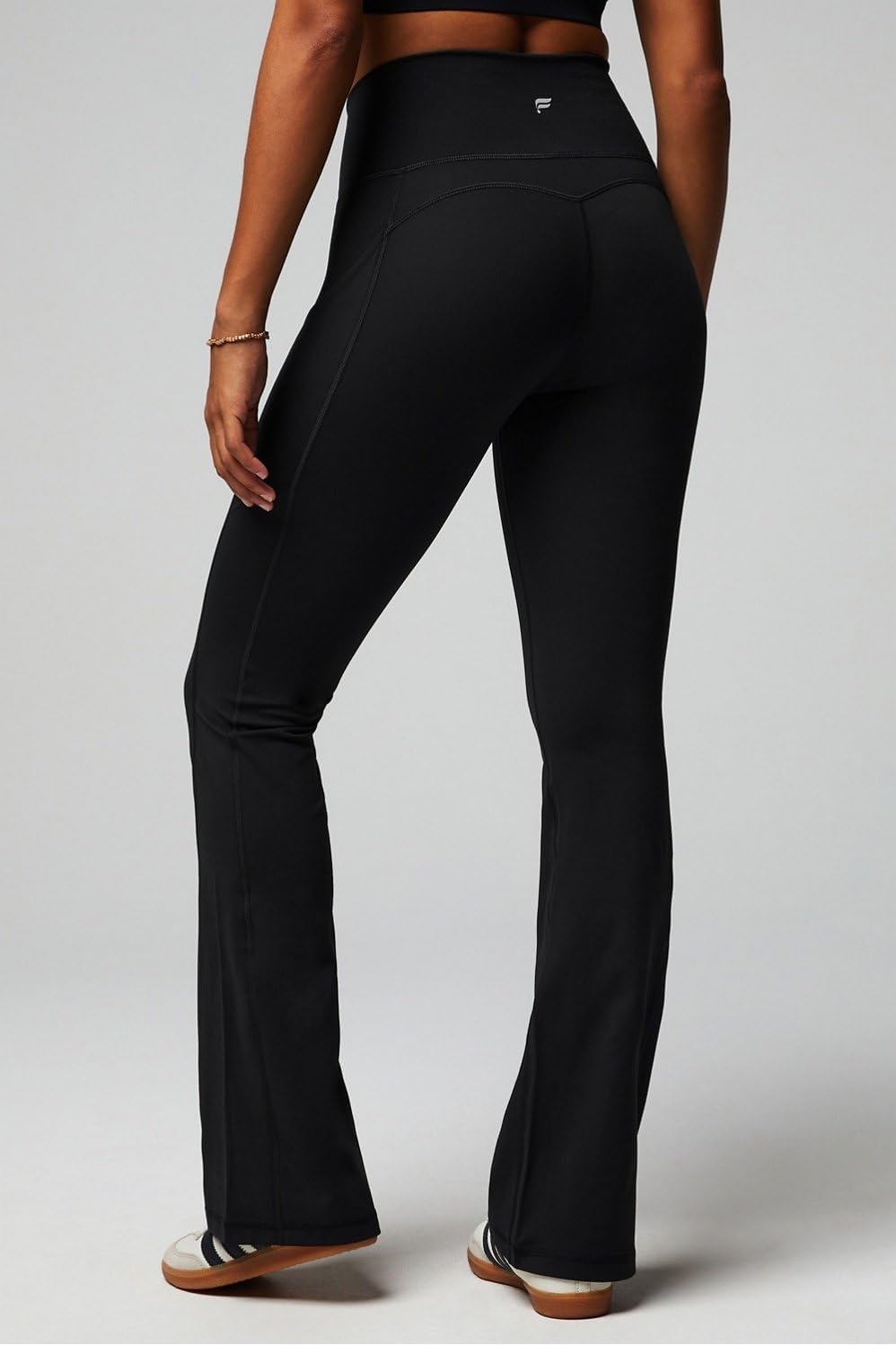 image:imageFabletics Womens Oasis Pureluxe HighWaisted Kick Flare Light Compression Buttery SoftBlack