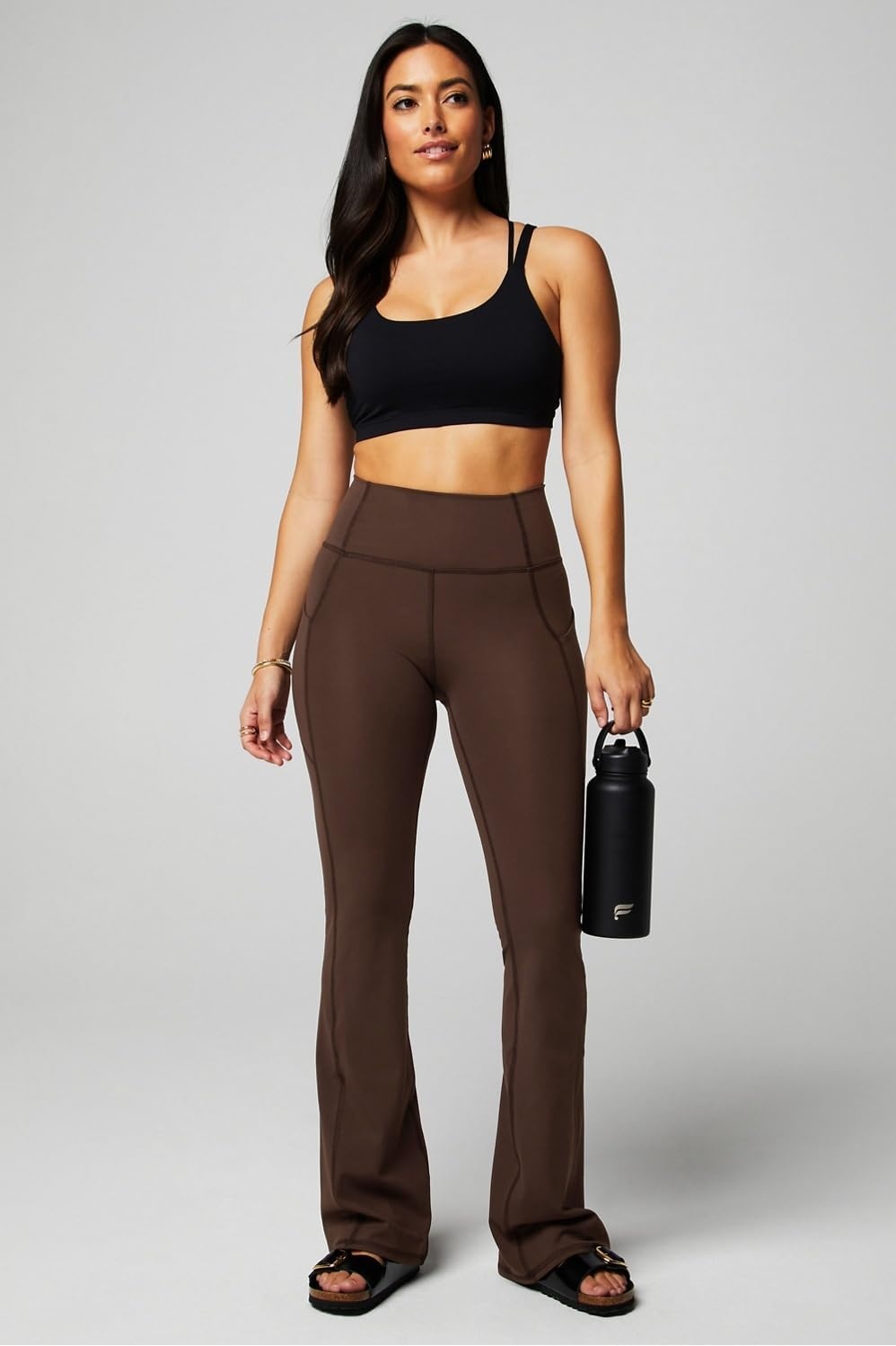 image:imageFabletics Womens Oasis Pureluxe HighWaisted Kick Flare Light Compression Buttery SoftCacao