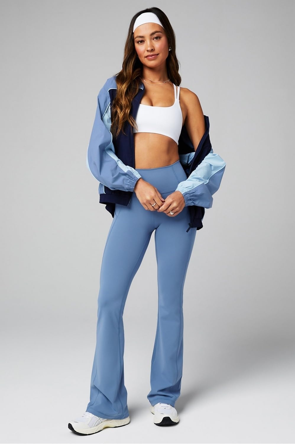 image:imageFabletics Womens Oasis Pureluxe HighWaisted Kick Flare Light Compression Buttery SoftElemental Blue