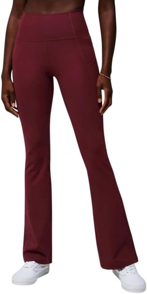 image:imageFabletics Womens Oasis Pureluxe HighWaisted Kick Flare Light Compression Buttery SoftMerlot