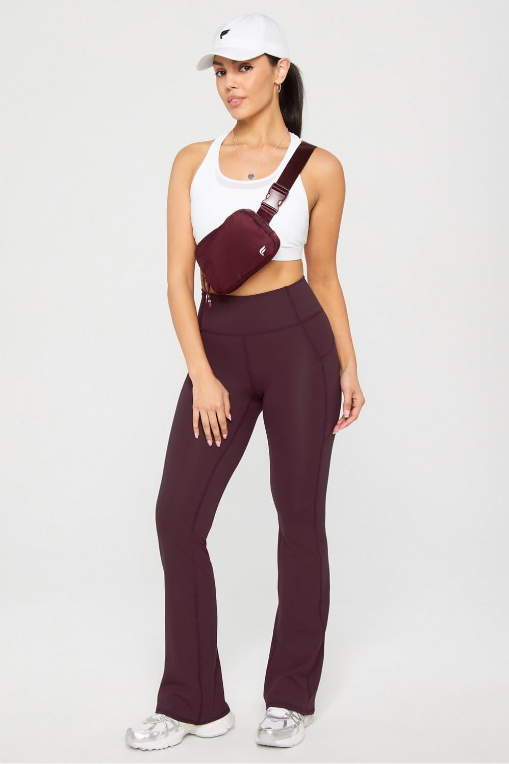 image:imageFabletics Womens Oasis Pureluxe HighWaisted Kick Flare Light Compression Buttery SoftOxblood