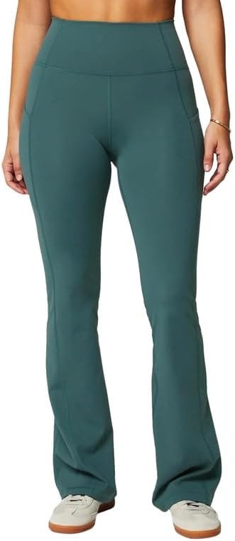 image:imageFabletics Womens Oasis Pureluxe HighWaisted Kick Flare Light Compression Buttery SoftStorm Slate