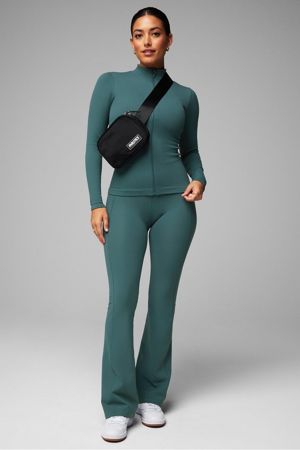 image:imageFabletics Womens Oasis Pureluxe HighWaisted Kick Flare Light Compression Buttery SoftStorm Slate