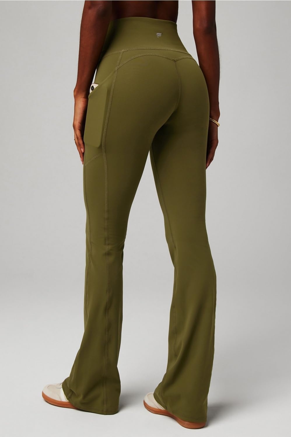 image:imageFabletics Womens Oasis Pureluxe HighWaisted Kick Flare Light Compression Buttery SoftUtility Green