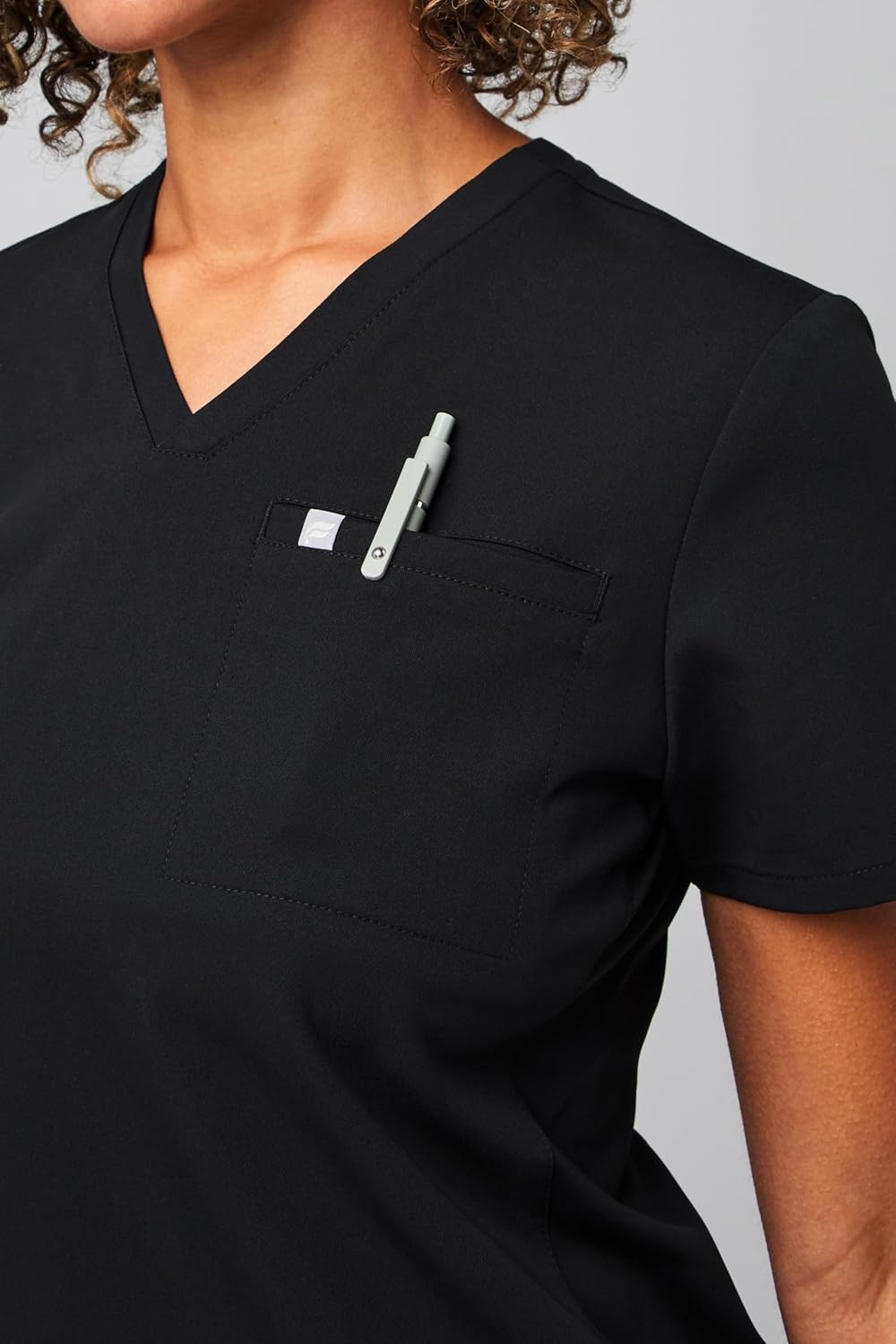 image:imageFabletics Womens Vital 1Pocket Scrub Top MotionTech WrinkleResist Chest Pocket AntiShrink SemiSlim FitBlack