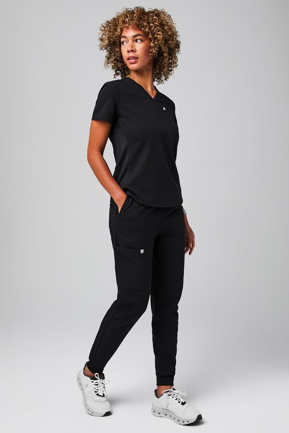 image:imageFabletics Womens Vital 1Pocket Scrub Top MotionTech WrinkleResist Chest Pocket AntiShrink SemiSlim FitBlack
