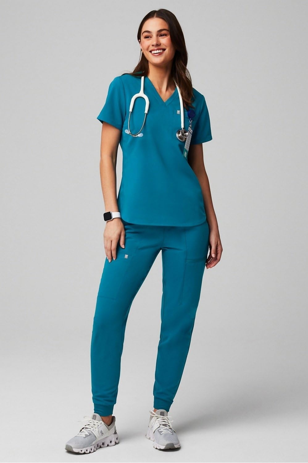 image:imageFabletics Womens Vital 1Pocket Scrub Top MotionTech WrinkleResist Chest Pocket AntiShrink SemiSlim FitCaribbean Blue