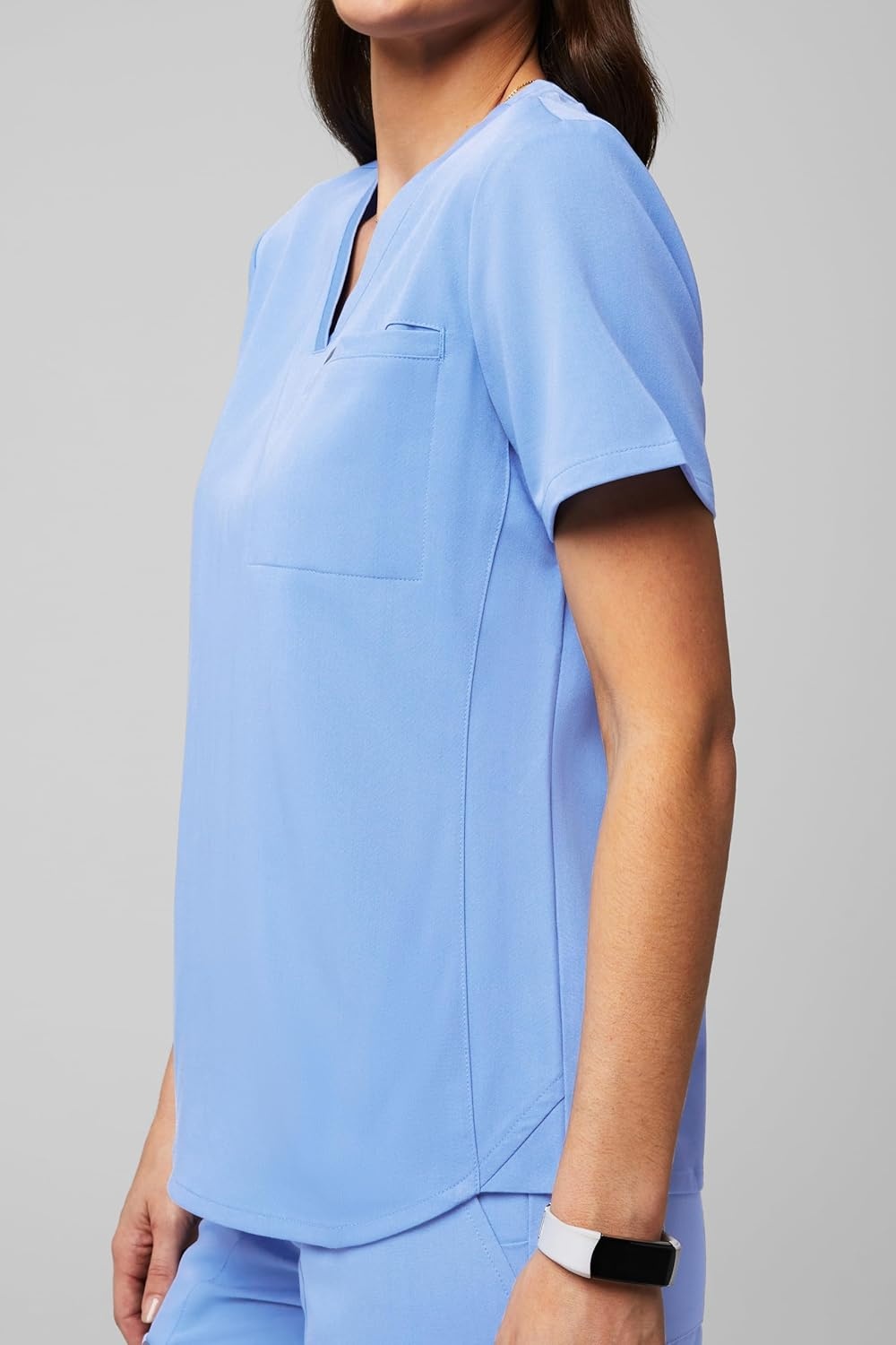 image:imageFabletics Womens Vital 1Pocket Scrub Top MotionTech WrinkleResist Chest Pocket AntiShrink SemiSlim FitCeil Blue