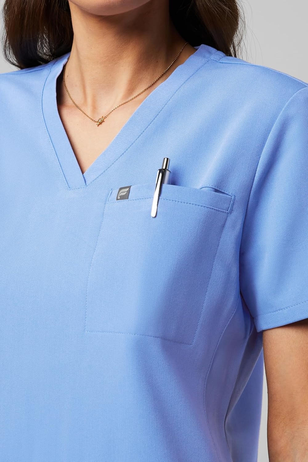 image:imageFabletics Womens Vital 1Pocket Scrub Top MotionTech WrinkleResist Chest Pocket AntiShrink SemiSlim FitCeil Blue
