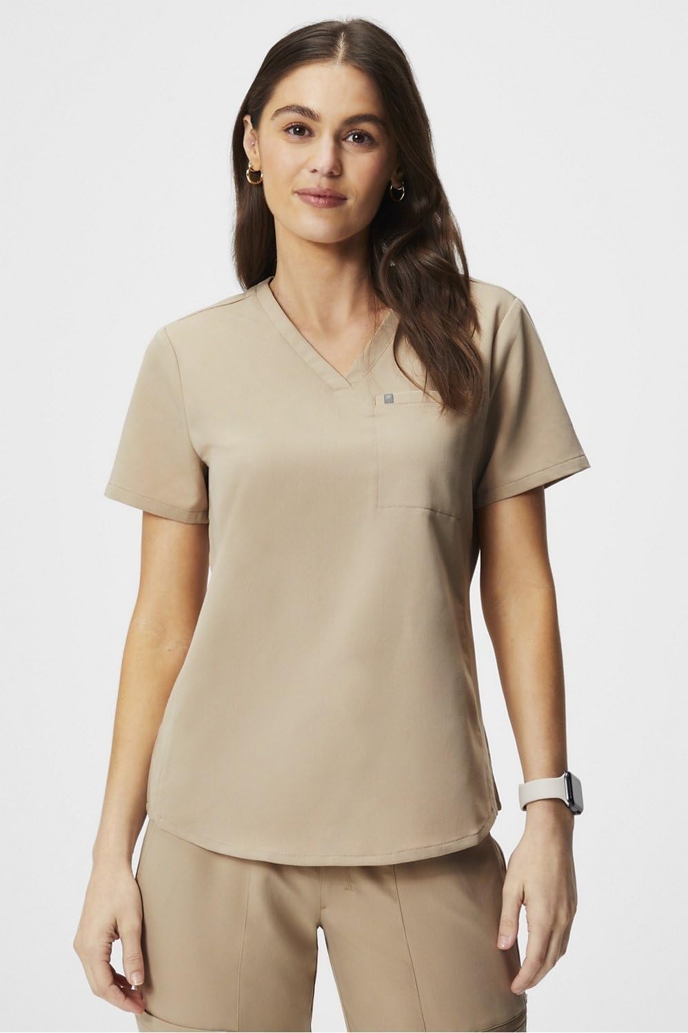 image:imageFabletics Womens Vital 1Pocket Scrub Top MotionTech WrinkleResist Chest Pocket AntiShrink SemiSlim FitChai