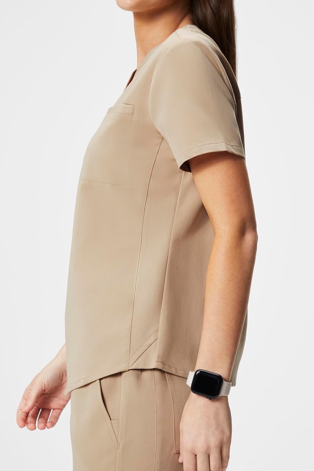 image:imageFabletics Womens Vital 1Pocket Scrub Top MotionTech WrinkleResist Chest Pocket AntiShrink SemiSlim FitChai