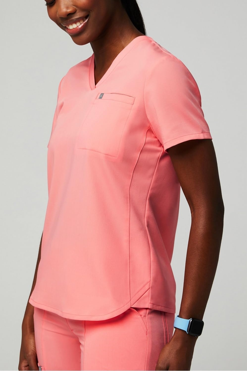 image:imageFabletics Womens Vital 1Pocket Scrub Top MotionTech WrinkleResist Chest Pocket AntiShrink SemiSlim FitCoral