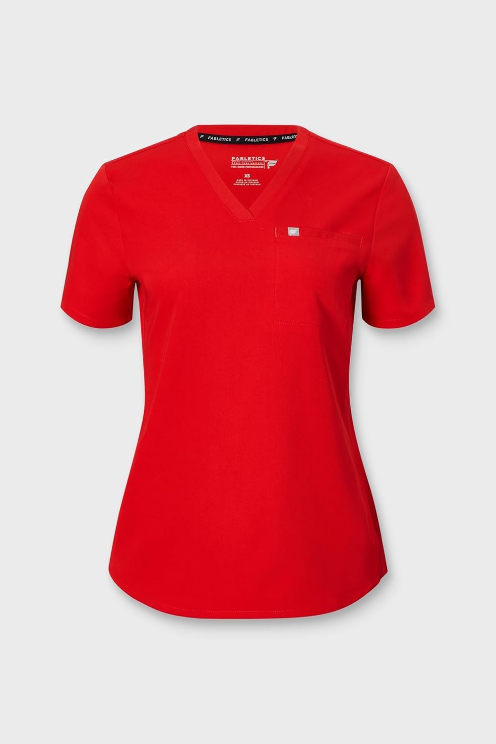 image:imageFabletics Womens Vital 1Pocket Scrub Top MotionTech WrinkleResist Chest Pocket AntiShrink SemiSlim FitGoji Red