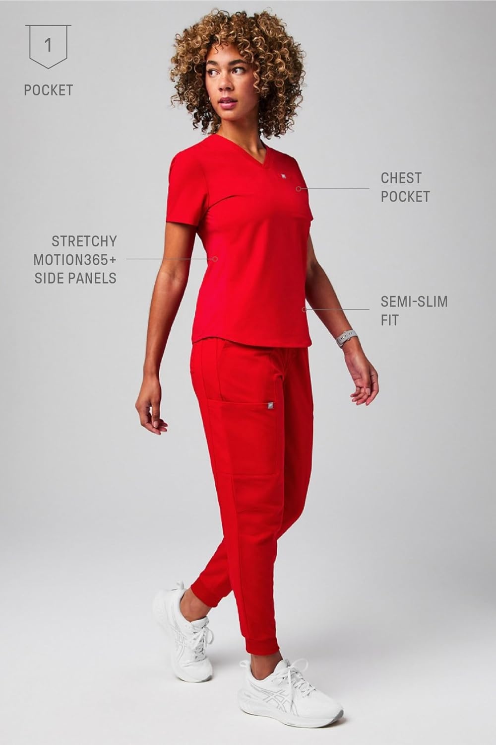 image:imageFabletics Womens Vital 1Pocket Scrub Top MotionTech WrinkleResist Chest Pocket AntiShrink SemiSlim FitGoji Red