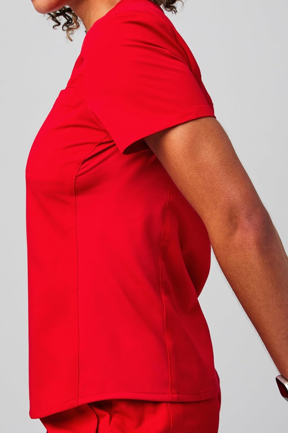 image:imageFabletics Womens Vital 1Pocket Scrub Top MotionTech WrinkleResist Chest Pocket AntiShrink SemiSlim FitGoji Red