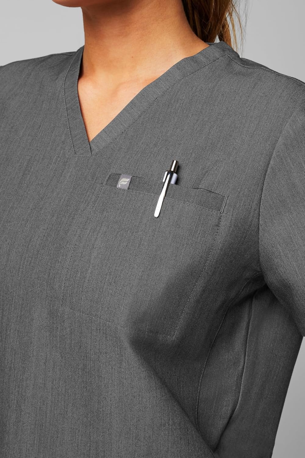 image:imageFabletics Womens Vital 1Pocket Scrub Top MotionTech WrinkleResist Chest Pocket AntiShrink SemiSlim FitHeather Grey