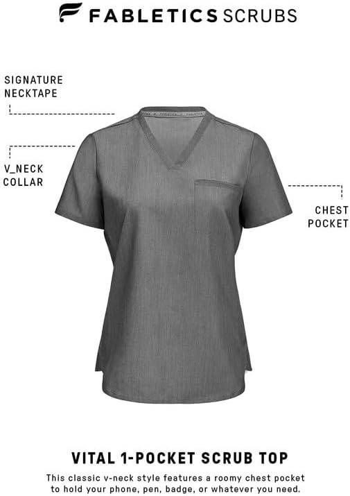 image:imageFabletics Womens Vital 1Pocket Scrub Top MotionTech WrinkleResist Chest Pocket AntiShrink SemiSlim FitHeather Grey