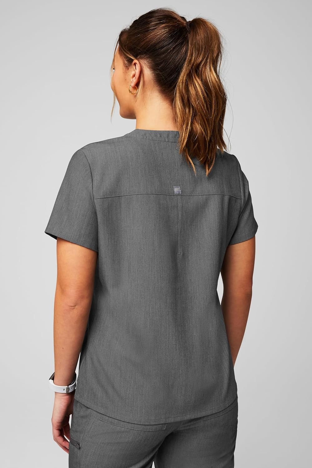 image:imageFabletics Womens Vital 1Pocket Scrub Top MotionTech WrinkleResist Chest Pocket AntiShrink SemiSlim FitHeather Grey