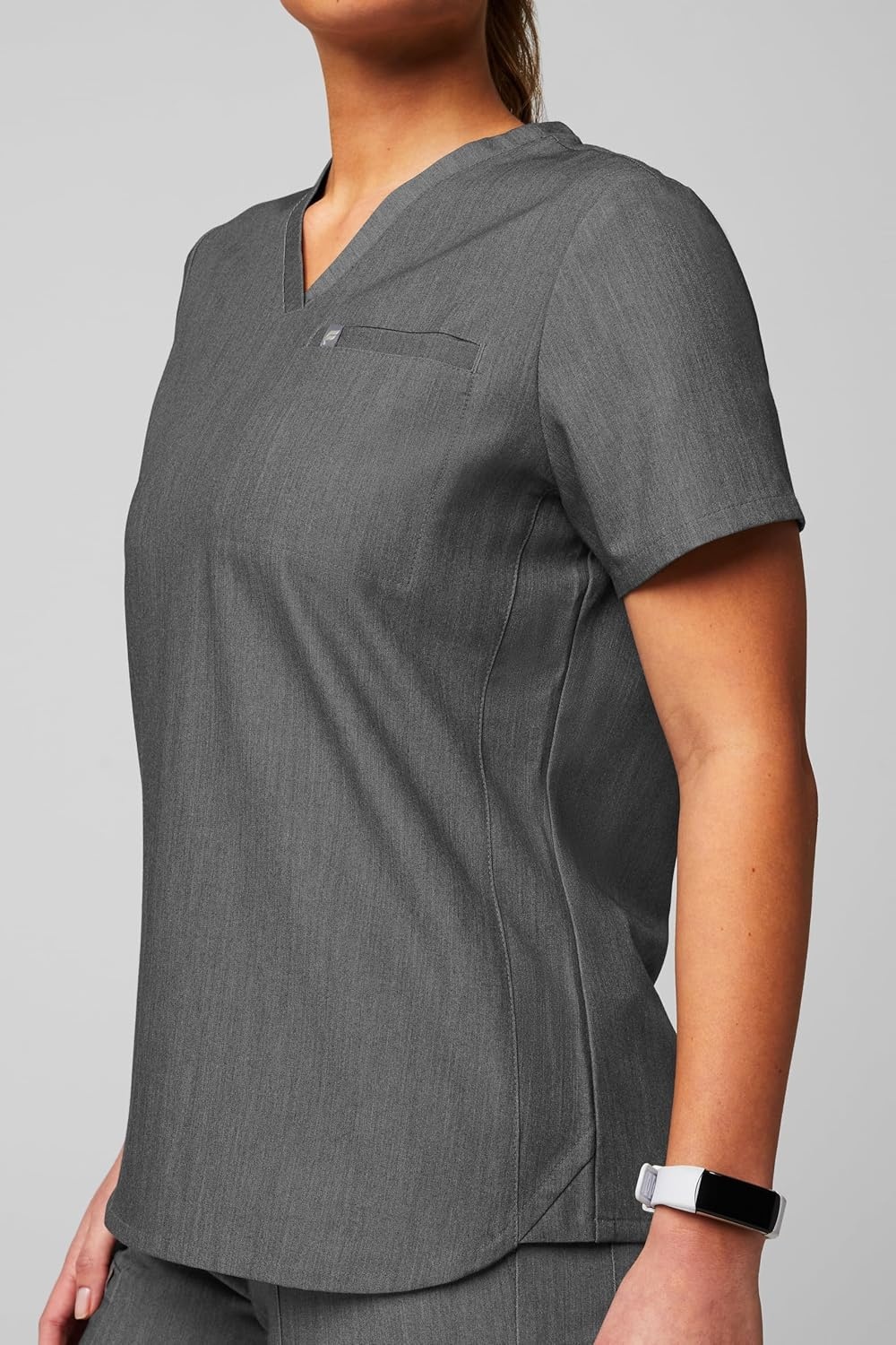 image:imageFabletics Womens Vital 1Pocket Scrub Top MotionTech WrinkleResist Chest Pocket AntiShrink SemiSlim FitHeather Grey