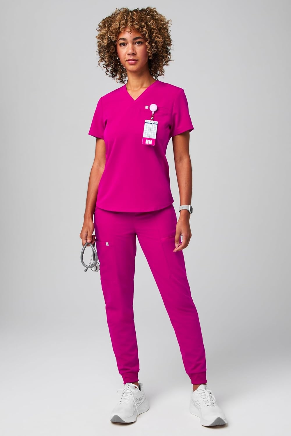 image:imageFabletics Womens Vital 1Pocket Scrub Top MotionTech WrinkleResist Chest Pocket AntiShrink SemiSlim FitHibiscus