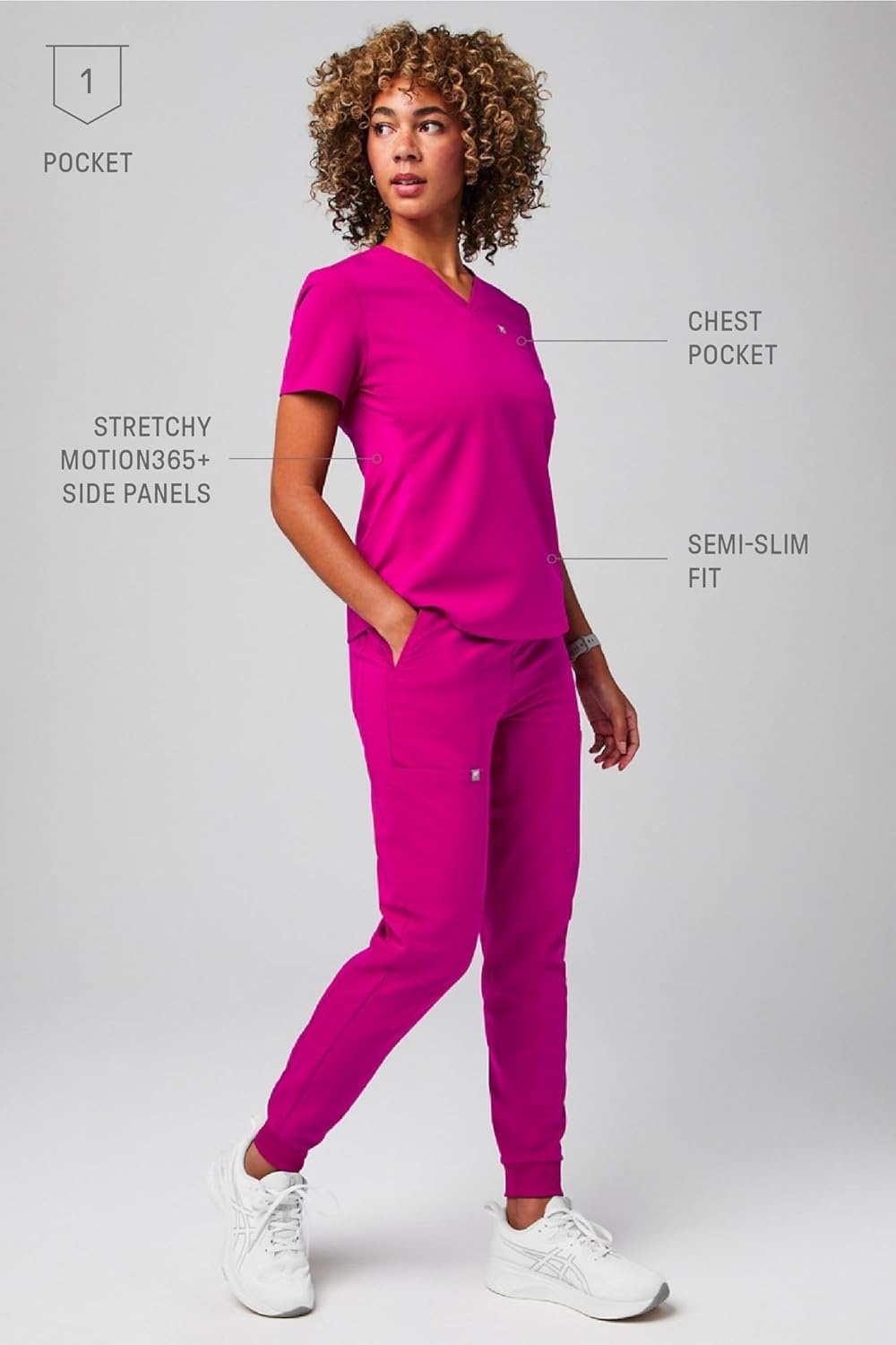 image:imageFabletics Womens Vital 1Pocket Scrub Top MotionTech WrinkleResist Chest Pocket AntiShrink SemiSlim FitHibiscus
