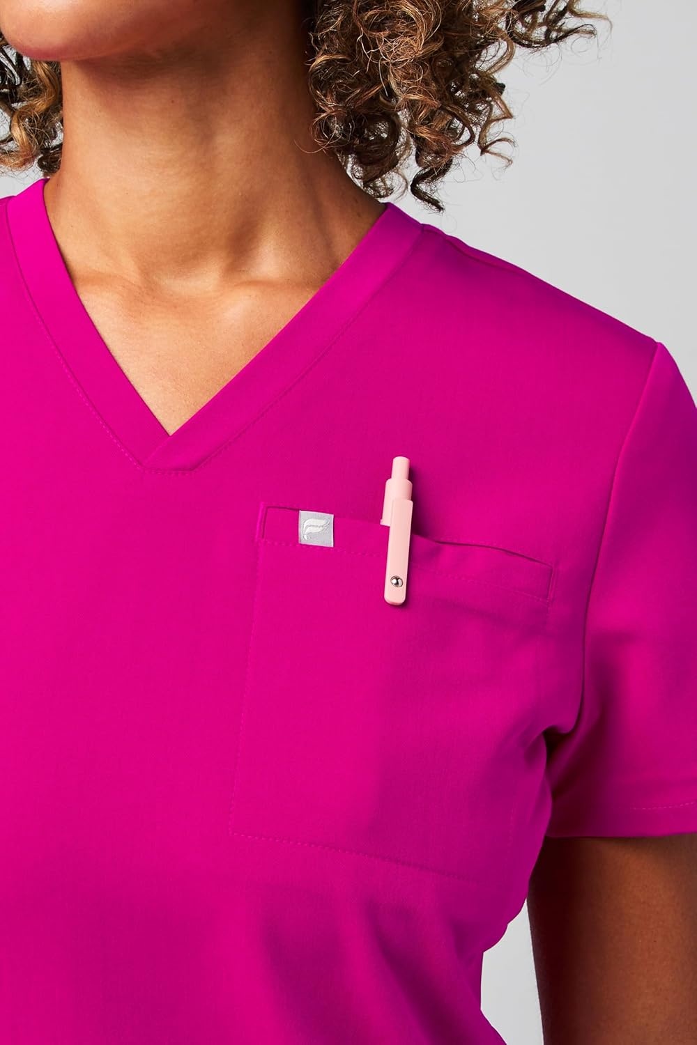 image:imageFabletics Womens Vital 1Pocket Scrub Top MotionTech WrinkleResist Chest Pocket AntiShrink SemiSlim FitHibiscus
