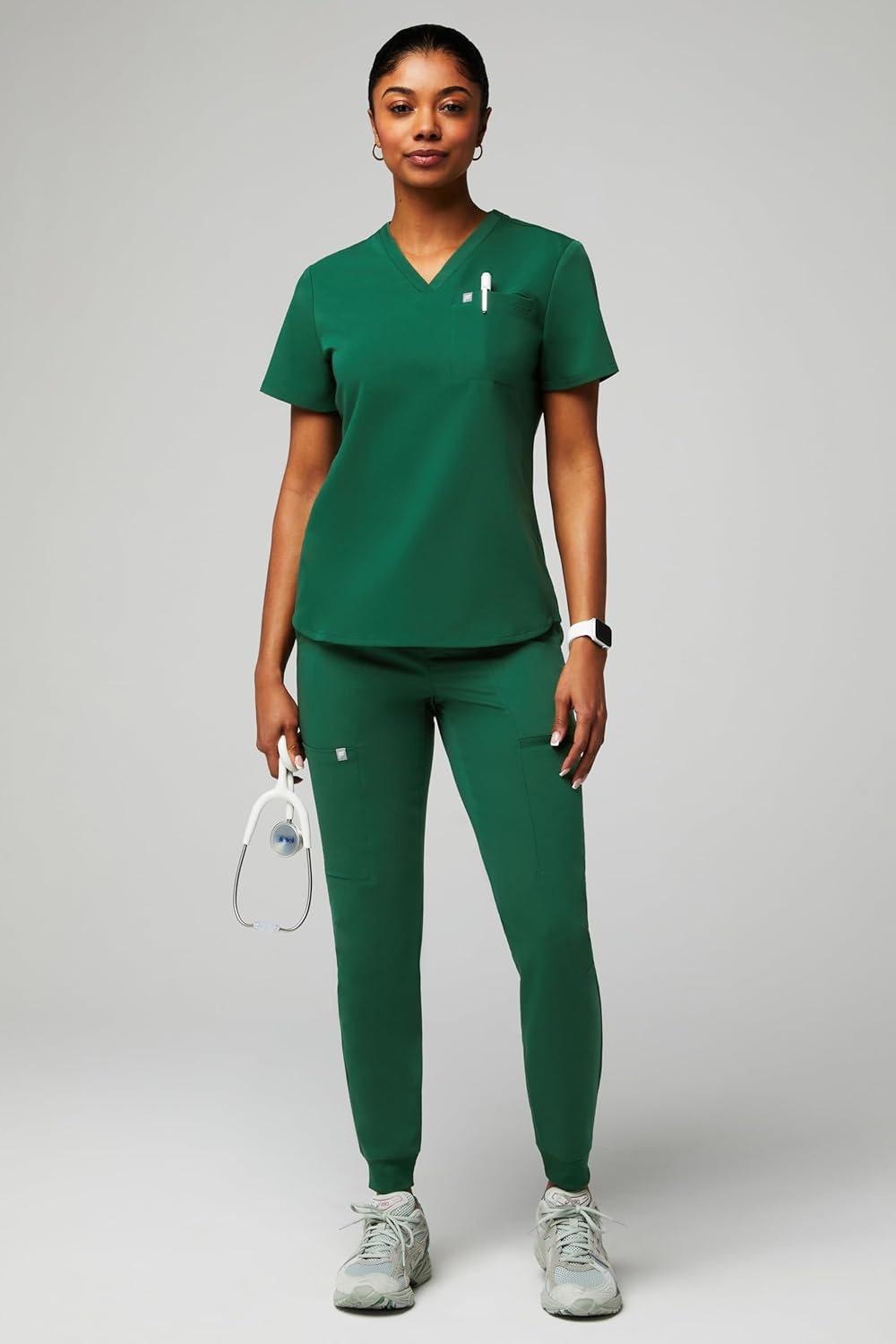image:imageFabletics Womens Vital 1Pocket Scrub Top MotionTech WrinkleResist Chest Pocket AntiShrink SemiSlim FitHunter Green