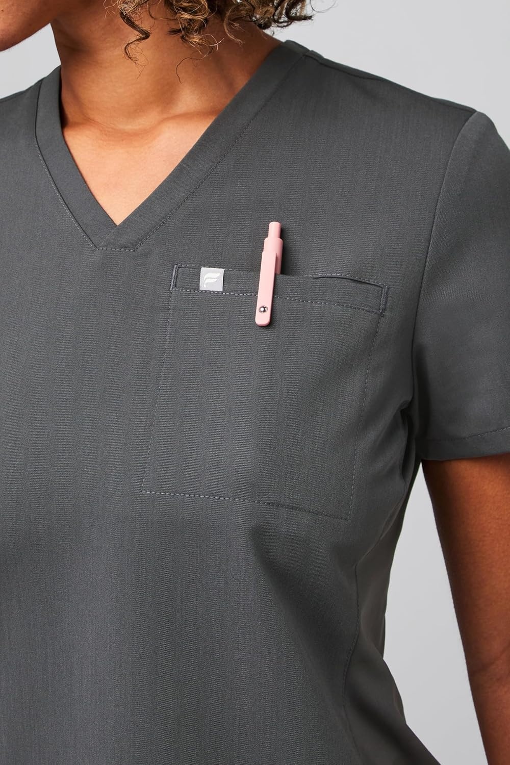 image:imageFabletics Womens Vital 1Pocket Scrub Top MotionTech WrinkleResist Chest Pocket AntiShrink SemiSlim FitOnyx