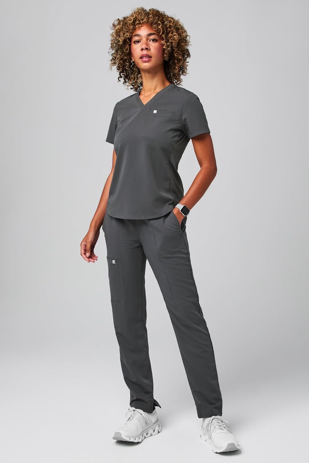 image:imageFabletics Womens Vital 1Pocket Scrub Top MotionTech WrinkleResist Chest Pocket AntiShrink SemiSlim FitOnyx