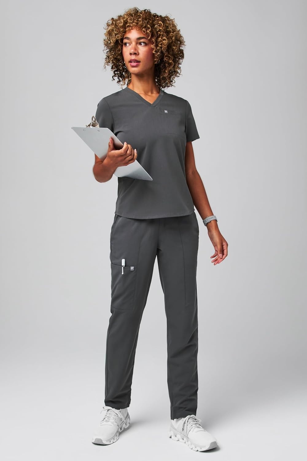 image:imageFabletics Womens Vital 1Pocket Scrub Top MotionTech WrinkleResist Chest Pocket AntiShrink SemiSlim FitOnyx