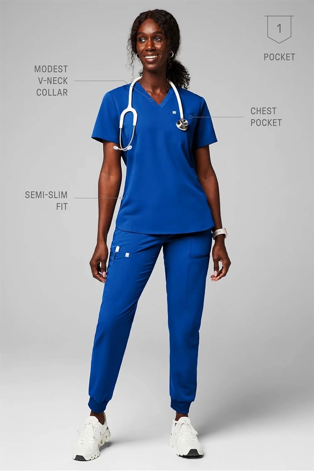 image:imageFabletics Womens Vital 1Pocket Scrub Top MotionTech WrinkleResist Chest Pocket AntiShrink SemiSlim FitRoyal Blue