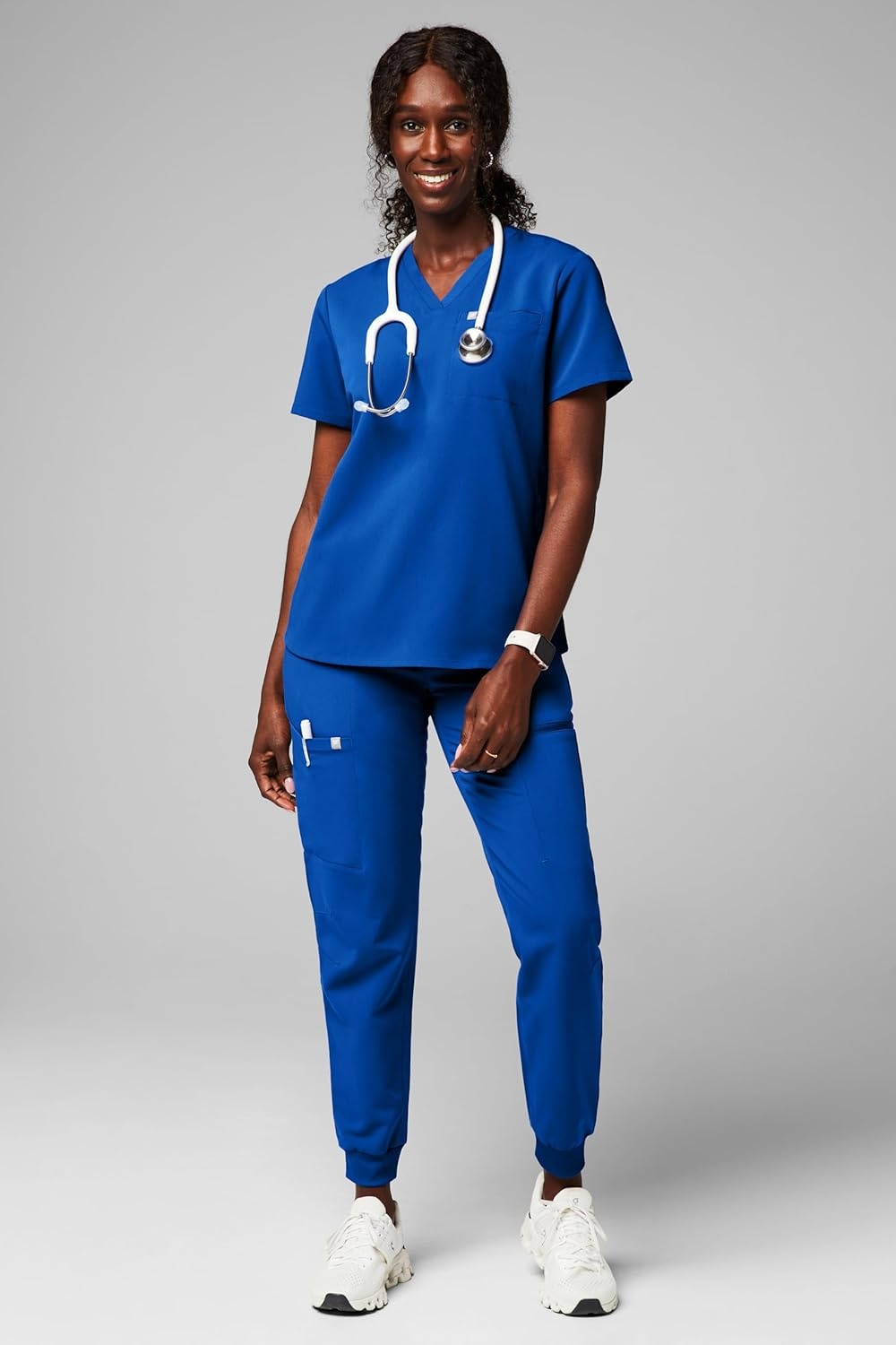 image:imageFabletics Womens Vital 1Pocket Scrub Top MotionTech WrinkleResist Chest Pocket AntiShrink SemiSlim FitRoyal Blue