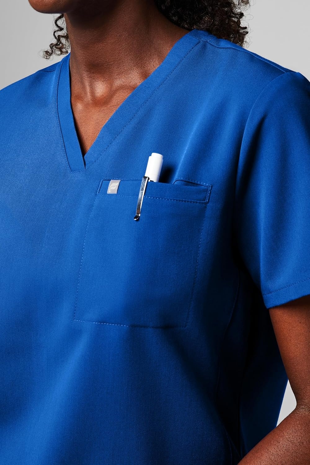image:imageFabletics Womens Vital 1Pocket Scrub Top MotionTech WrinkleResist Chest Pocket AntiShrink SemiSlim FitRoyal Blue