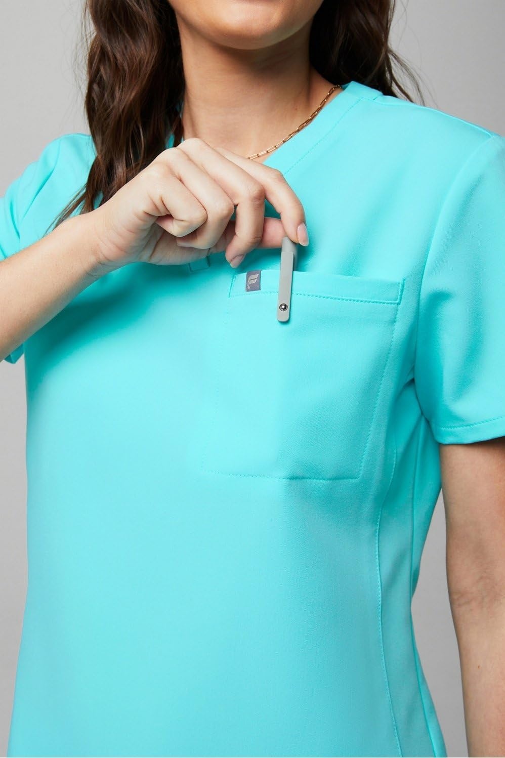 image:imageFabletics Womens Vital 1Pocket Scrub Top MotionTech WrinkleResist Chest Pocket AntiShrink SemiSlim FitSeaside