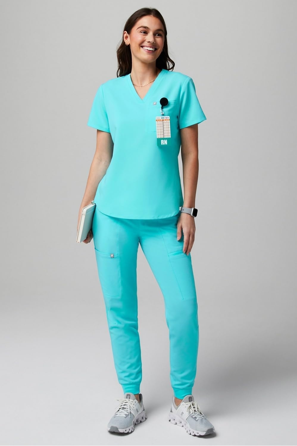 image:imageFabletics Womens Vital 1Pocket Scrub Top MotionTech WrinkleResist Chest Pocket AntiShrink SemiSlim FitSeaside