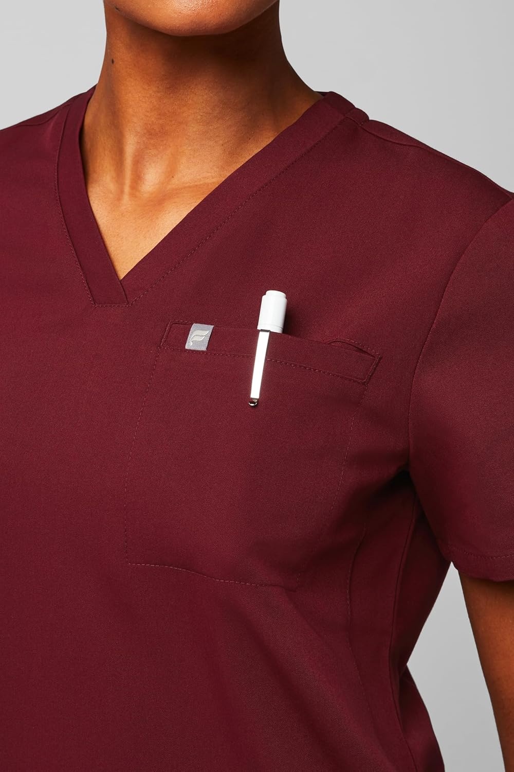 image:imageFabletics Womens Vital 1Pocket Scrub Top MotionTech WrinkleResist Chest Pocket AntiShrink SemiSlim FitWine