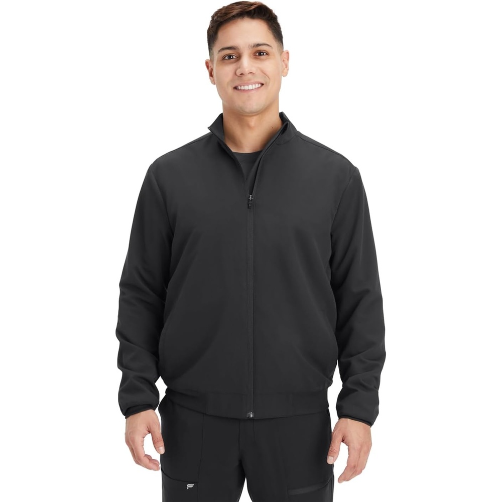 image:imageFabletics Mens Foundation 4Pocket Scrub Jacket MotionTech Lightweight Breathable WrinkleResist SemiSlim FitBlack