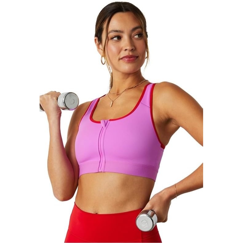 image:imageFabletics Womens Front Zip High Impact Sports BraElectric Orchid NeonHeated Red