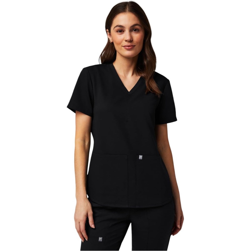 image:imageFabletics Womens Method 2Pocket Scrub Top MotionTech 4Way Stretch WrinkleResist AntiShrinkBlack