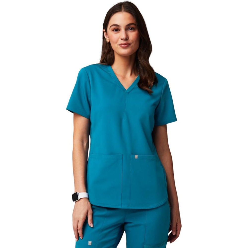 image:imageFabletics Womens Method 2Pocket Scrub Top MotionTech 4Way Stretch WrinkleResist AntiShrinkCaribbean Blue