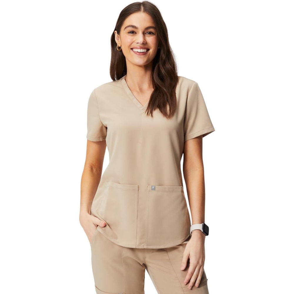image:imageFabletics Womens Method 2Pocket Scrub Top MotionTech 4Way Stretch WrinkleResist AntiShrinkChai