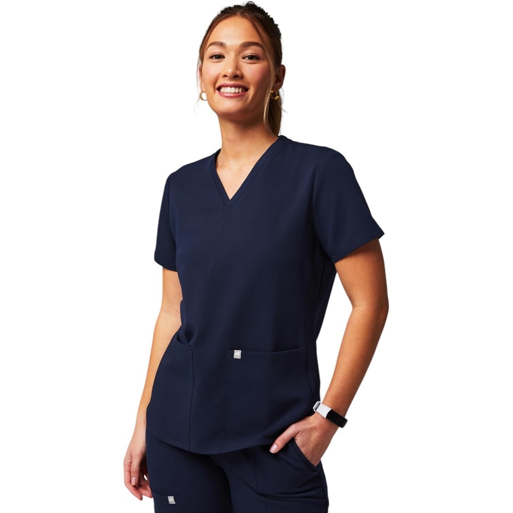 image:imageFabletics Womens Method 2Pocket Scrub Top MotionTech 4Way Stretch WrinkleResist AntiShrinkNavy