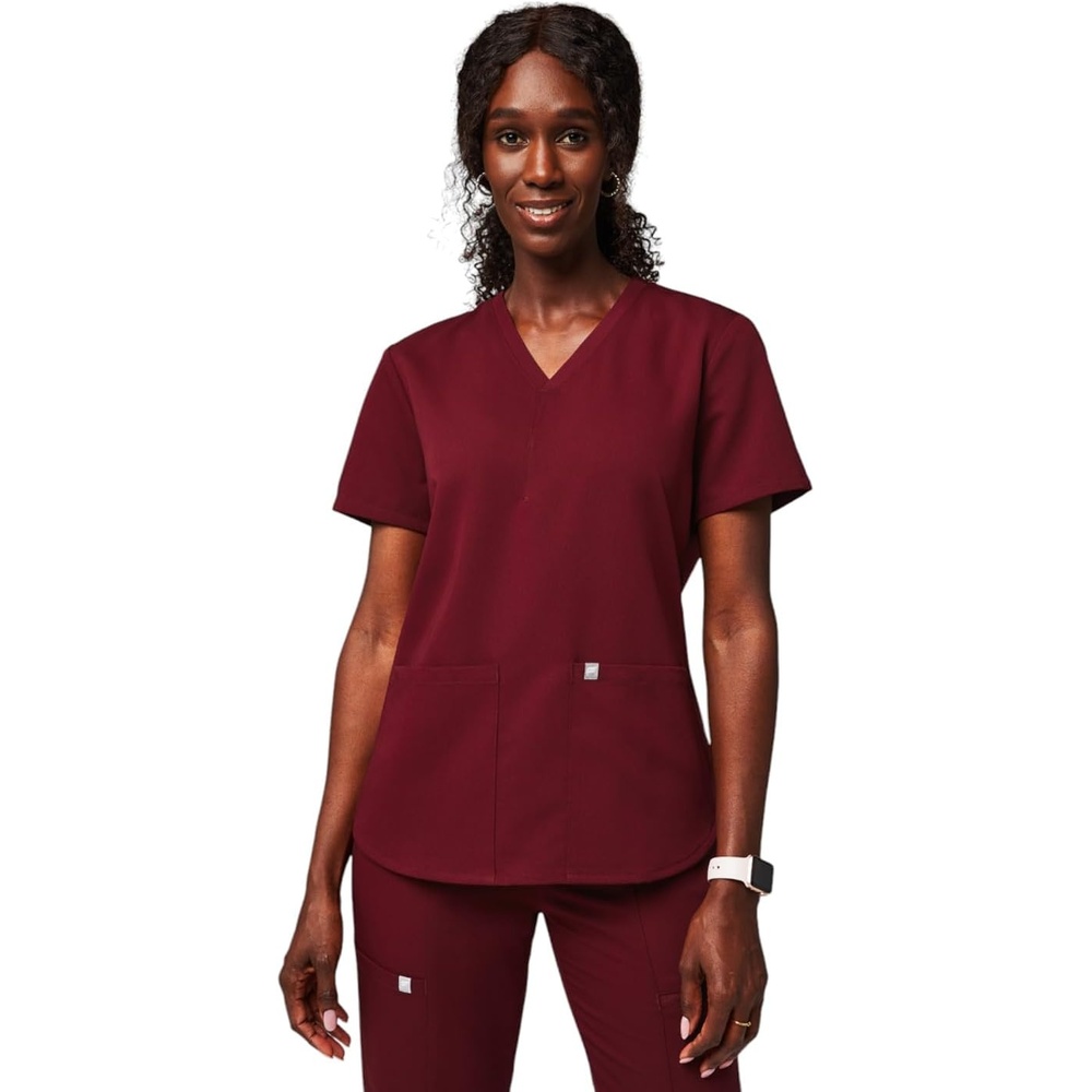 image:imageFabletics Womens Method 2Pocket Scrub Top MotionTech 4Way Stretch WrinkleResist AntiShrinkWine