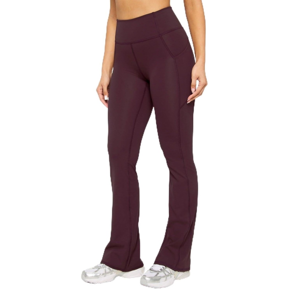 image:imageFabletics Womens Oasis Pureluxe HighWaisted Kick Flare Light Compression Buttery SoftOxblood